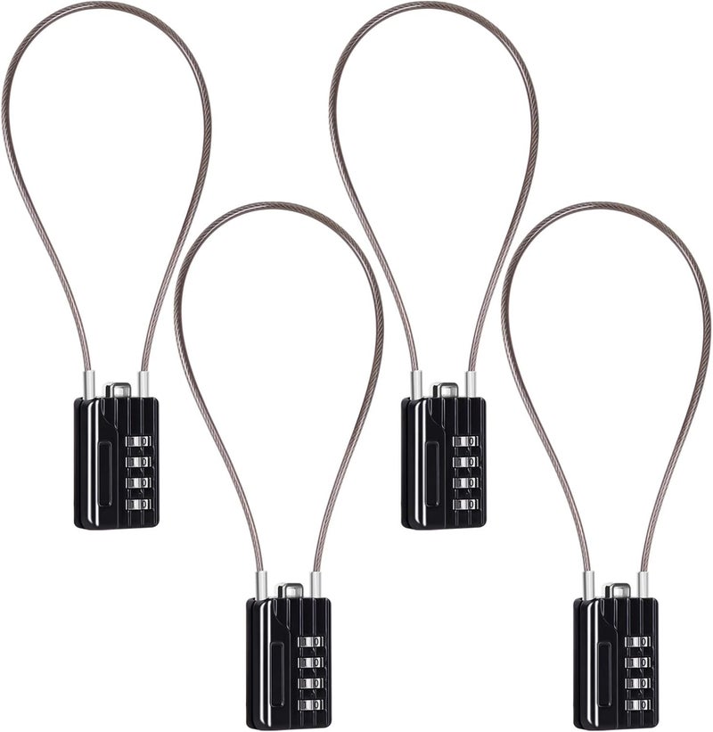 SEPOX ® 4 Pcs Resettable Combination Padlock, 1-3/16" Width Body with 32cm Extrem Long Cable, 4 Digit Combo Cable Lock for Suitcase, Travel Bag, Gym Lockers, Filing Cabinets,Pack of 4 Black - Image 1